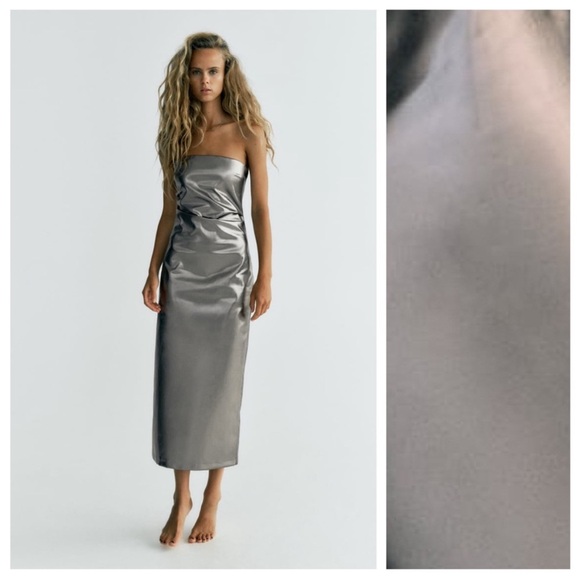 Zara Dresses & Skirts - ZARA NEW WOMAN SS23 STEEL METALLIC STRAPLESS DRESS 3067/290/015
